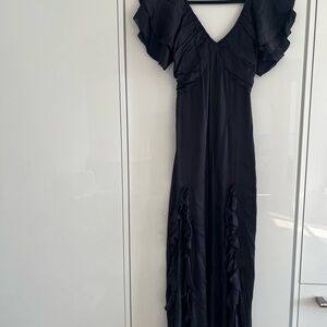Maje Black Maxi Dress with Ruffled Sleeves
